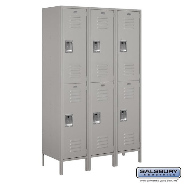 2 Tier Metal Locker, 54"Wx78"Hx18"D, 6 Door, Gray, Unassembled